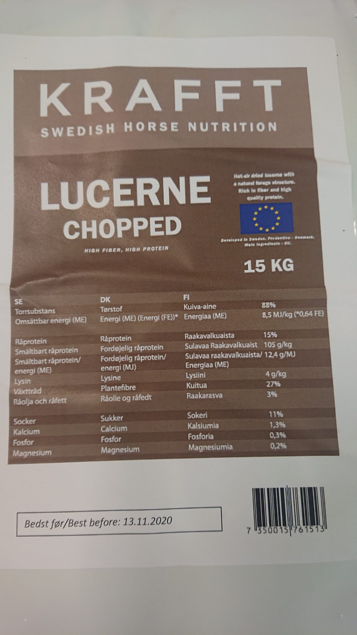 Locern Foder KRAFFT Lucerne chopped 15kg 24st pall 360 kg – Åsebro Foder